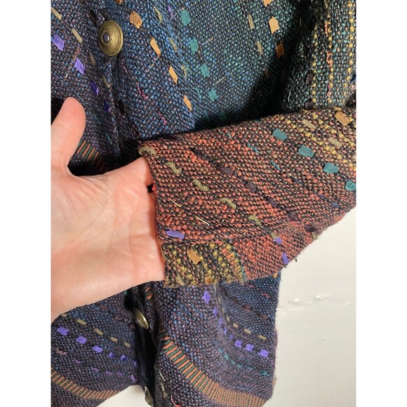 B. Jane Doub Handwoven Jacket Large Multicolor Art to Wear Fiber Knit Button - Picture 8 of 15